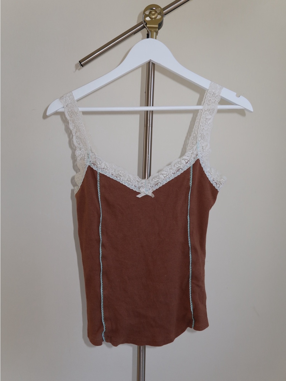 Vintage Love by Design Cotton Lace-Trim Cami Tank Top - Brown